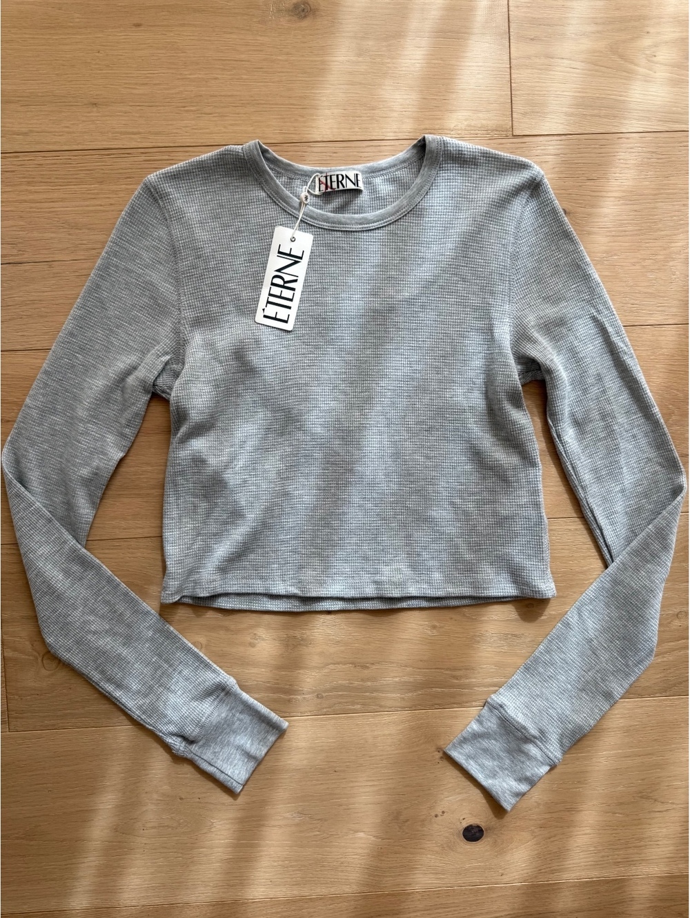 NWT Éterne Heather Gray Waffle Knit Long Sleeve Thermal Crop Top Large